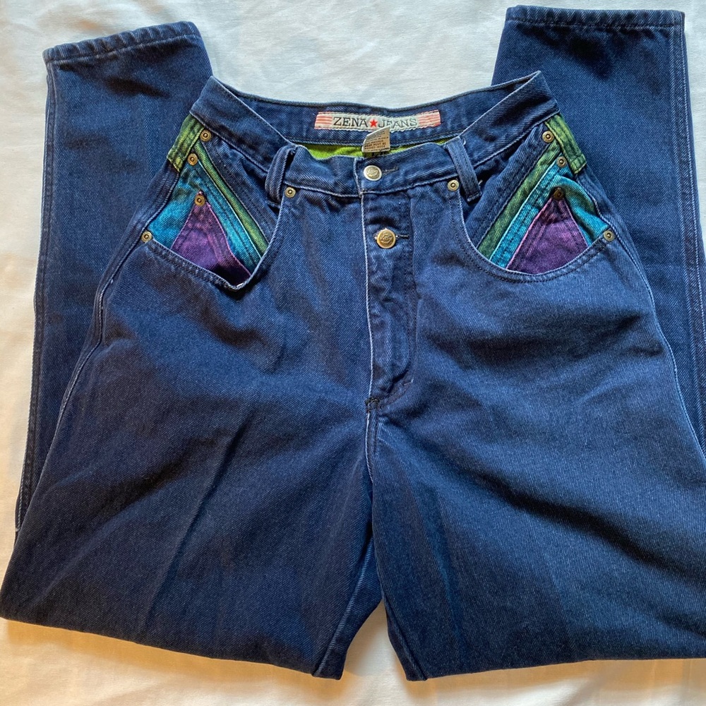 Vintage Colored Pockets High Waisted Zena Jeans